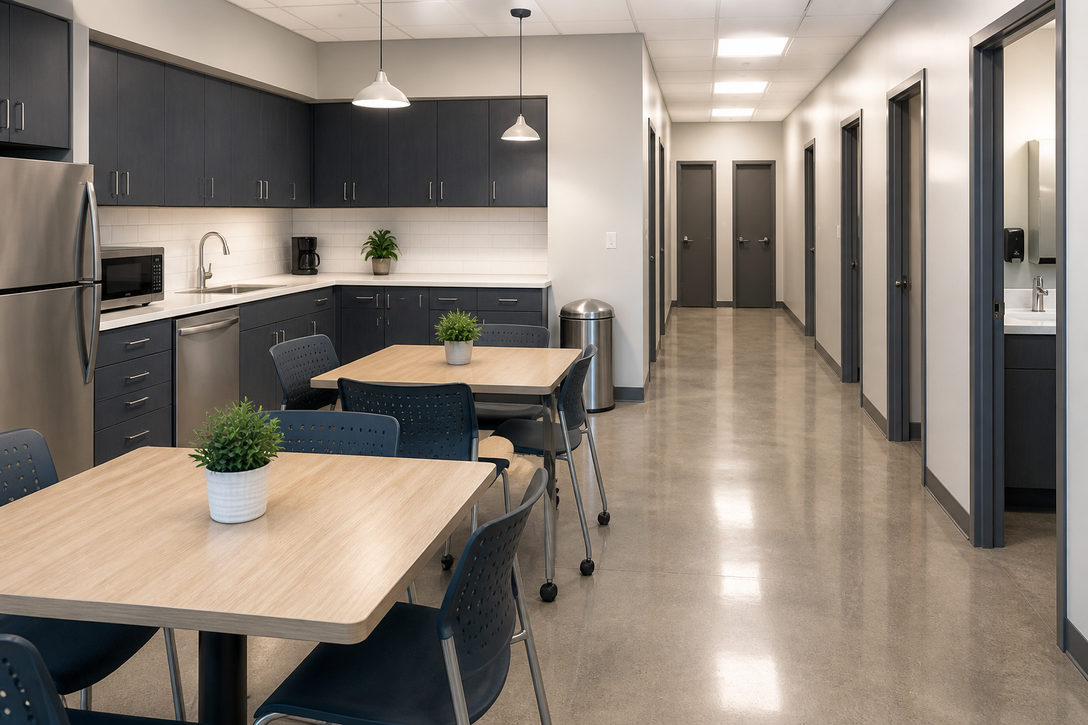 Clean small business break room and common area